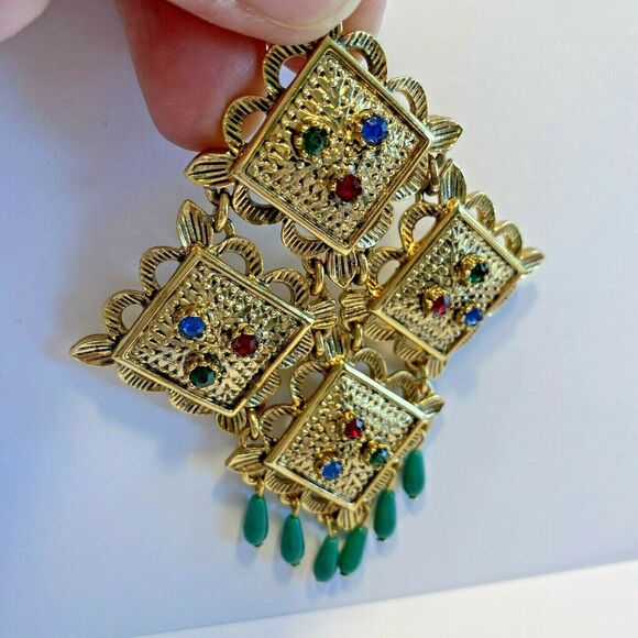 Sarah Coventry Moghul Temple Lights Brooch gold & colorful rhinestones statement - Picture 2 of 5